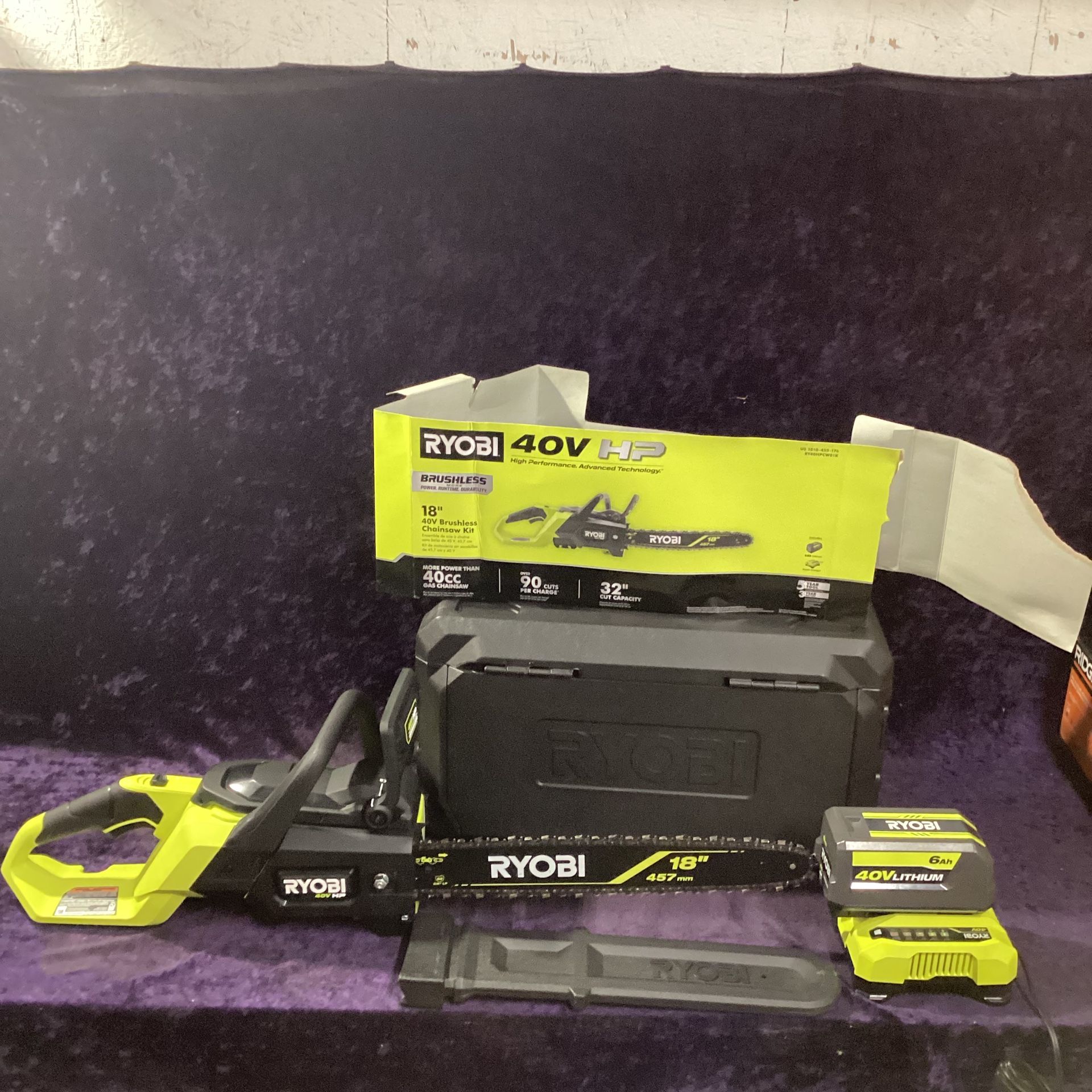 🛠🧰RYOBI 40V HP Brushless 18” Chainsaw Kit w/6.0Ah Battery & Rapid Charger/Case-LIGHTLY USED!-$220!🧰🛠
