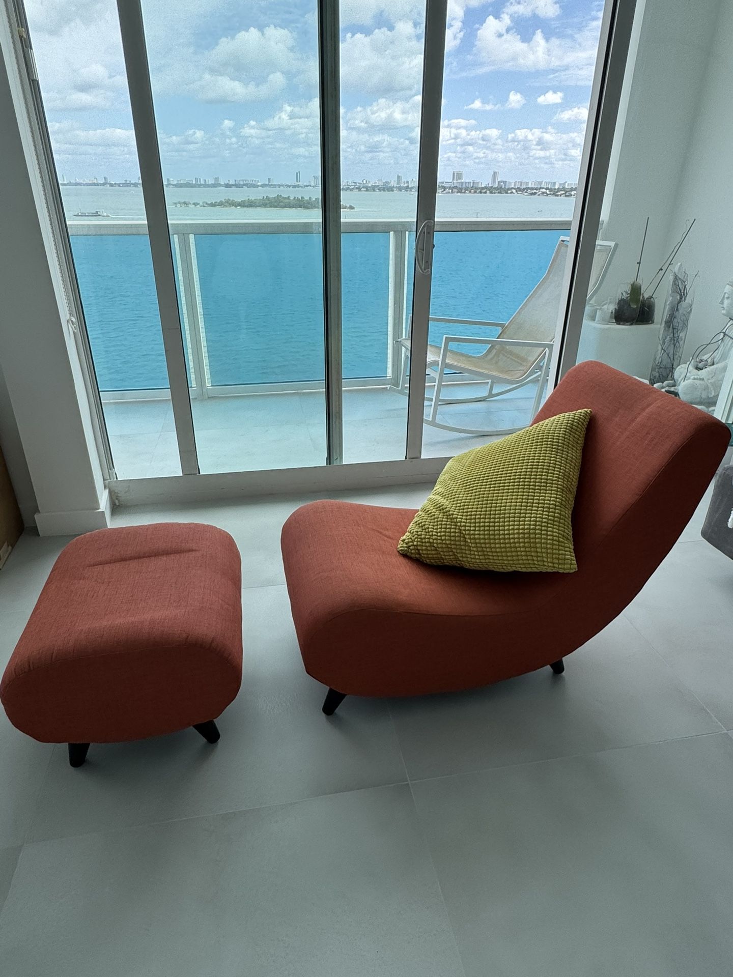Accent Chair Orange With Ottoman Barely Used