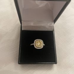 Natural Yellow Diamond Halo  Engagement Ring 
