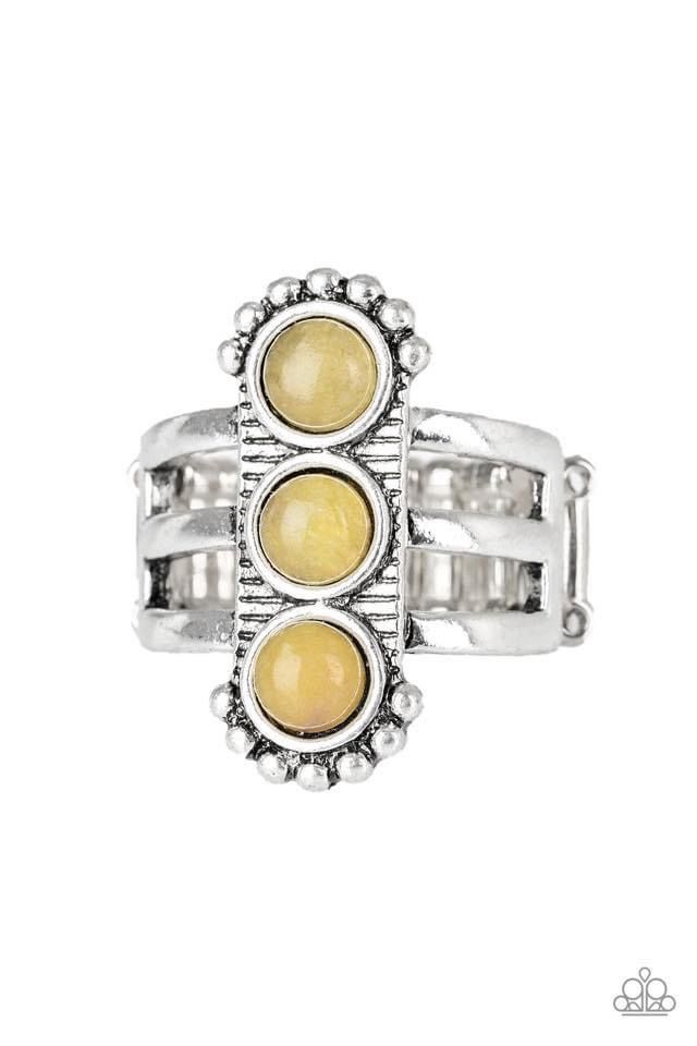 Yellow stone silver ring with stretchy back
