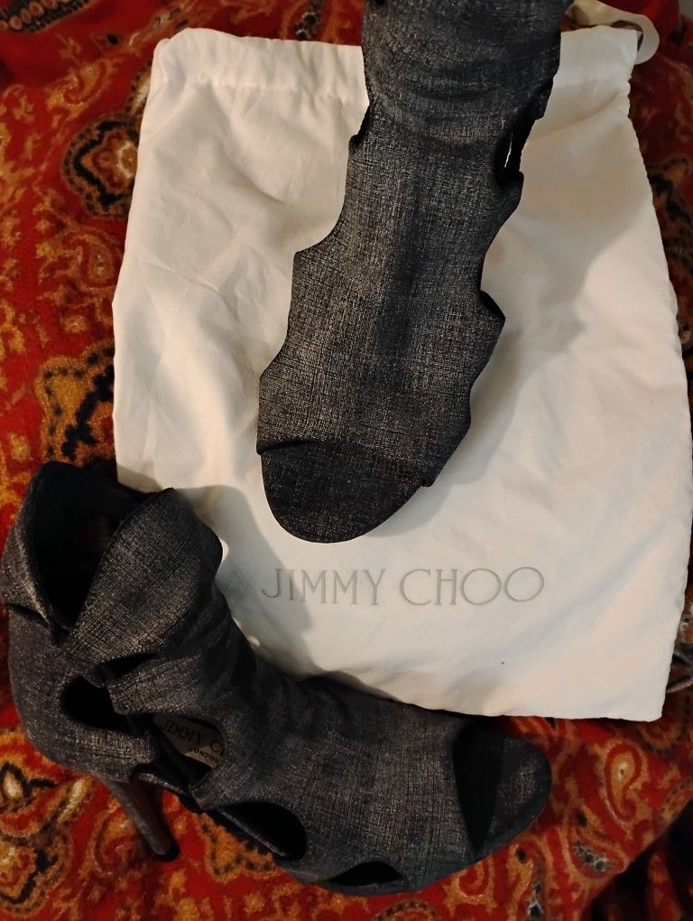 Jimmy Choo Lucky 85mm Denim Sandal Size US 8. With Dust Bag