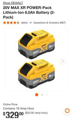 DEWALT 20V MAX XR 8Ah Battery 2-Pack