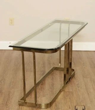 Post Modern Hollywood Regency Brass Console Table 26.5” x 54” x 17.5”