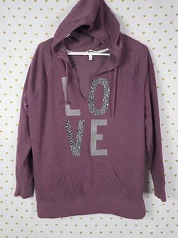 Victorias Secret Maroon V Neck Pullover Hoodie sweater CHEETAH LEOPARD LOVE Top