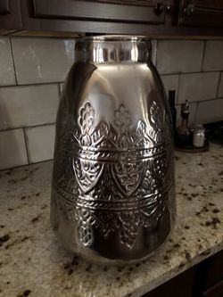 Brand new beautiful silver metal ornate global vase