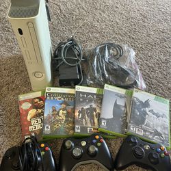 Xbox 360 with Games and Controllers