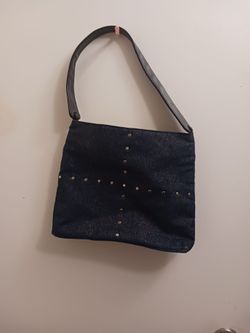 Denim studded shoulder handbag purse