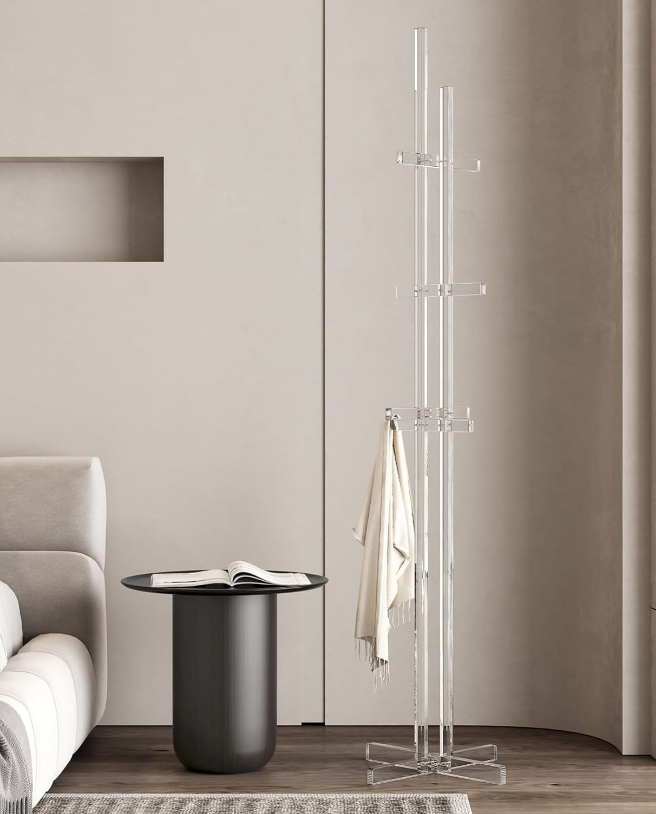 Modern Coat Rack, Freestanding Acrylic Coat Racks with 10 Hooks for Hats, Clothes,Coats, Scarves, Handbags in Bedroom, Hallway, Entrance, Office and L