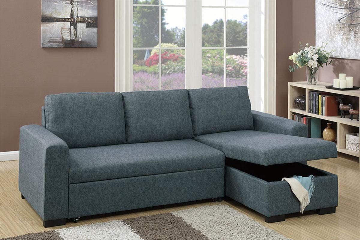 Grey Sectional Chaise Reversible Convert To Bed With Storage Below 88x57