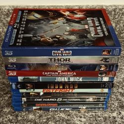 Collection Blu Ray Movies. Excellent condition...with Marvel 3D movies.