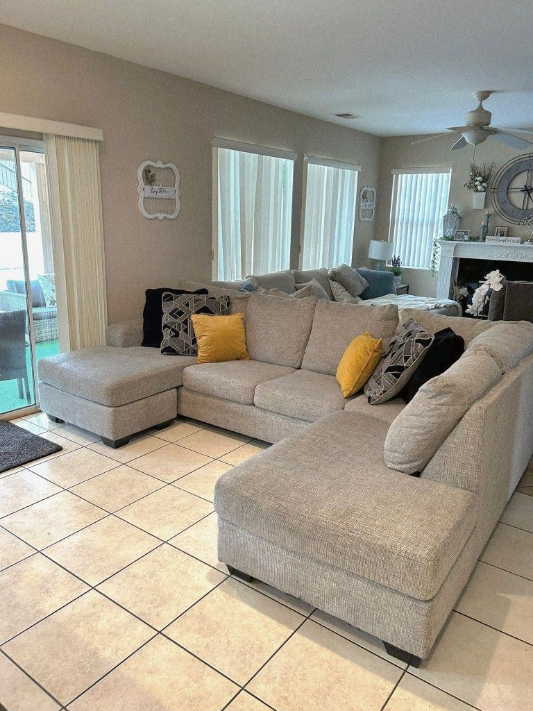 Beautiful Light Gray Sectional Couch With Double Chaise 