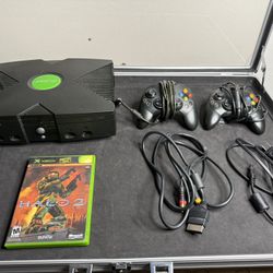 Original Microsoft Xbox Console Bundle w/ 2 Controllers & Halo 2 Tested Working