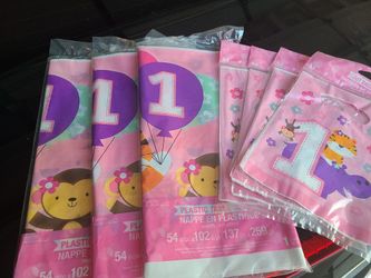 1st Bday Table Covers & Goody Bags - Girl