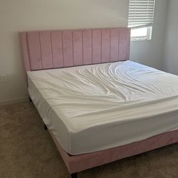 King Size Platform Bed Pink Suede
