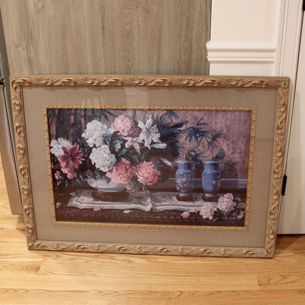 Vintage Wood framed Ornate Flower Print