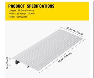 Door Threshold Ramp 2" Rise Door Ramp Aluminum Entry Ramp or Doorways Rated 800 lbs