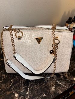Guess White Logo Handbag with Gold Chain