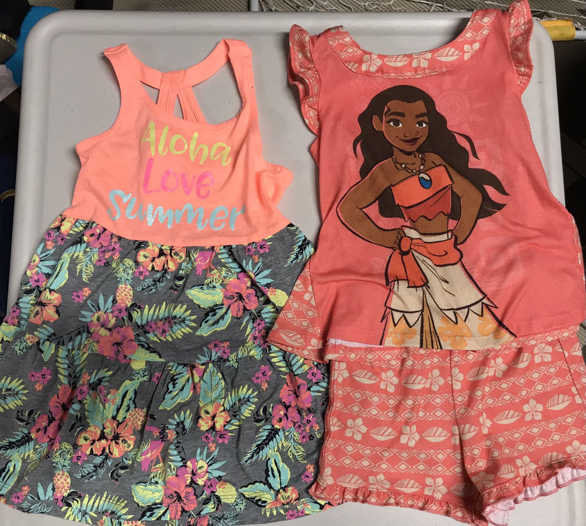 Lot of 2 Toddler Girl Hawaiian Size 3T Aloha Dress and Moana PJs