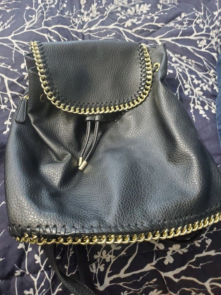 Backpack Purse Black With Gold Accent 17" H X 13" W