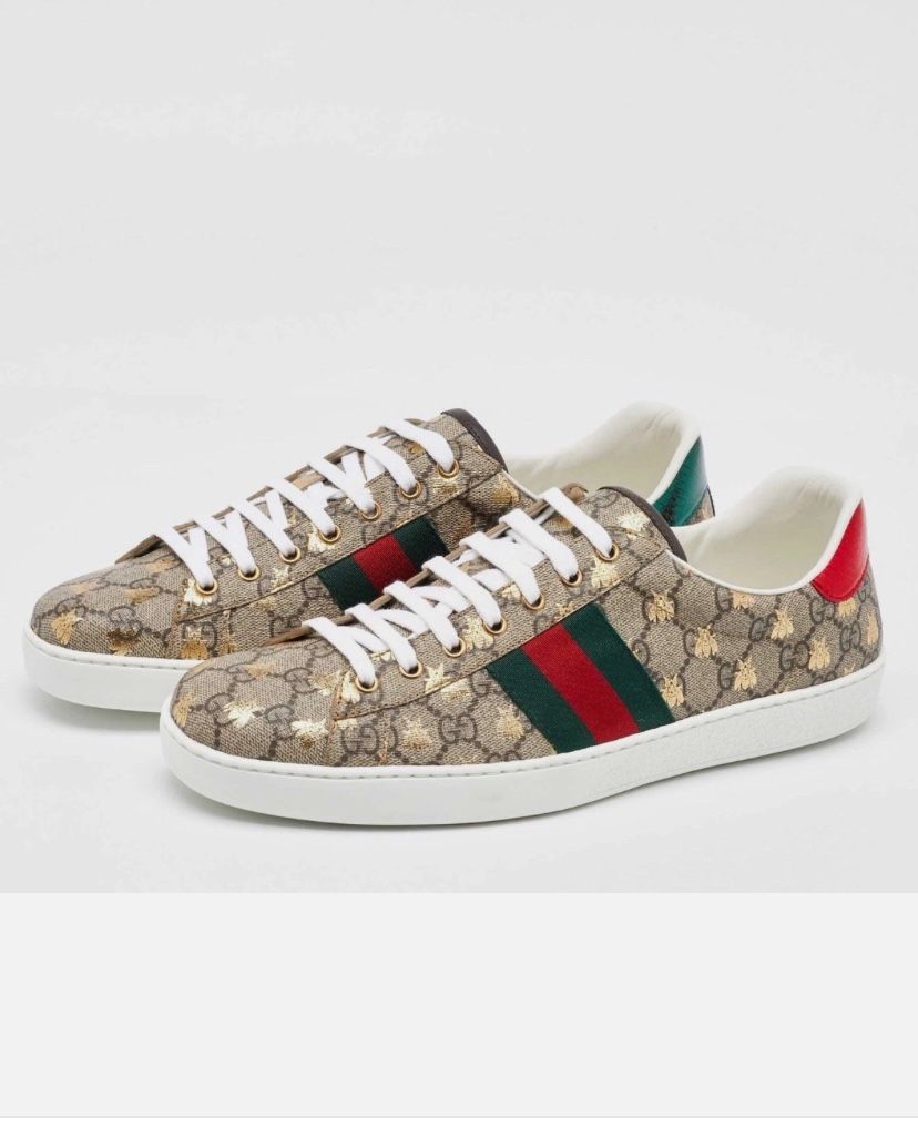 Gucci Beige/Brown GG Supreme Canvas Ace Bee Print Lace Up Sneakers  US 10