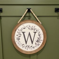 “W” Wreath Monogram Wood Wall Plaque