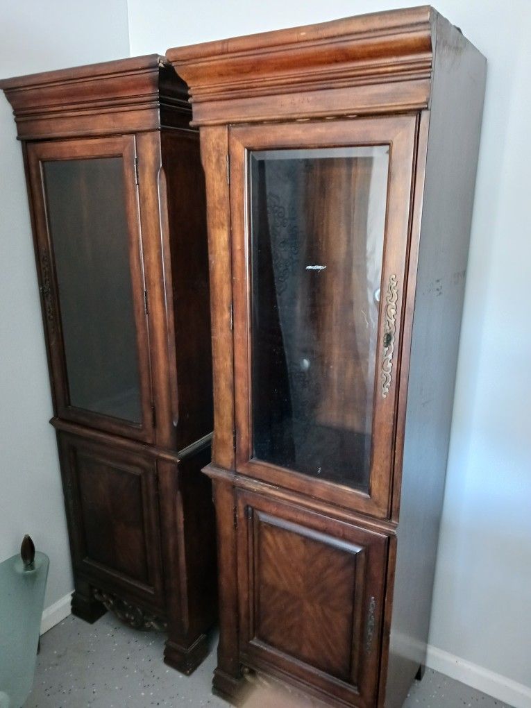 Tall Curio Wood Cabinets.