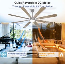 New 66” Smart Ceiling Fan with LED Light – 6 Blades, DC Motor, Remote & App