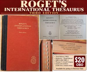 Roget’s International Thesaurus – Third Edition – 1962 – Thumb Indexed – Vintage Hardcover