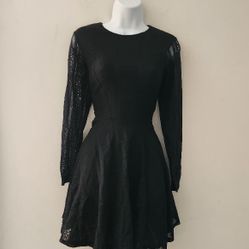 H&M Crewneck, Long Sleeve Lace Mini Skater Dress 
Size: 8 Color:Black 
