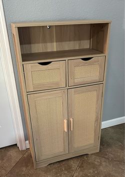 (NEW) 43”High Rattan Storage Cabinet