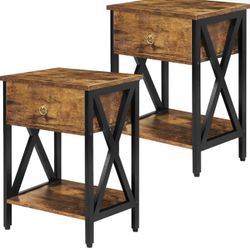 Nightstands Set of 2, Industrial Bedside End Table...