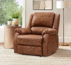 Jackson 35.8 in. W Rolled Arm Leather Upholstered Rectangle Push Back Recliner Chair in Brown