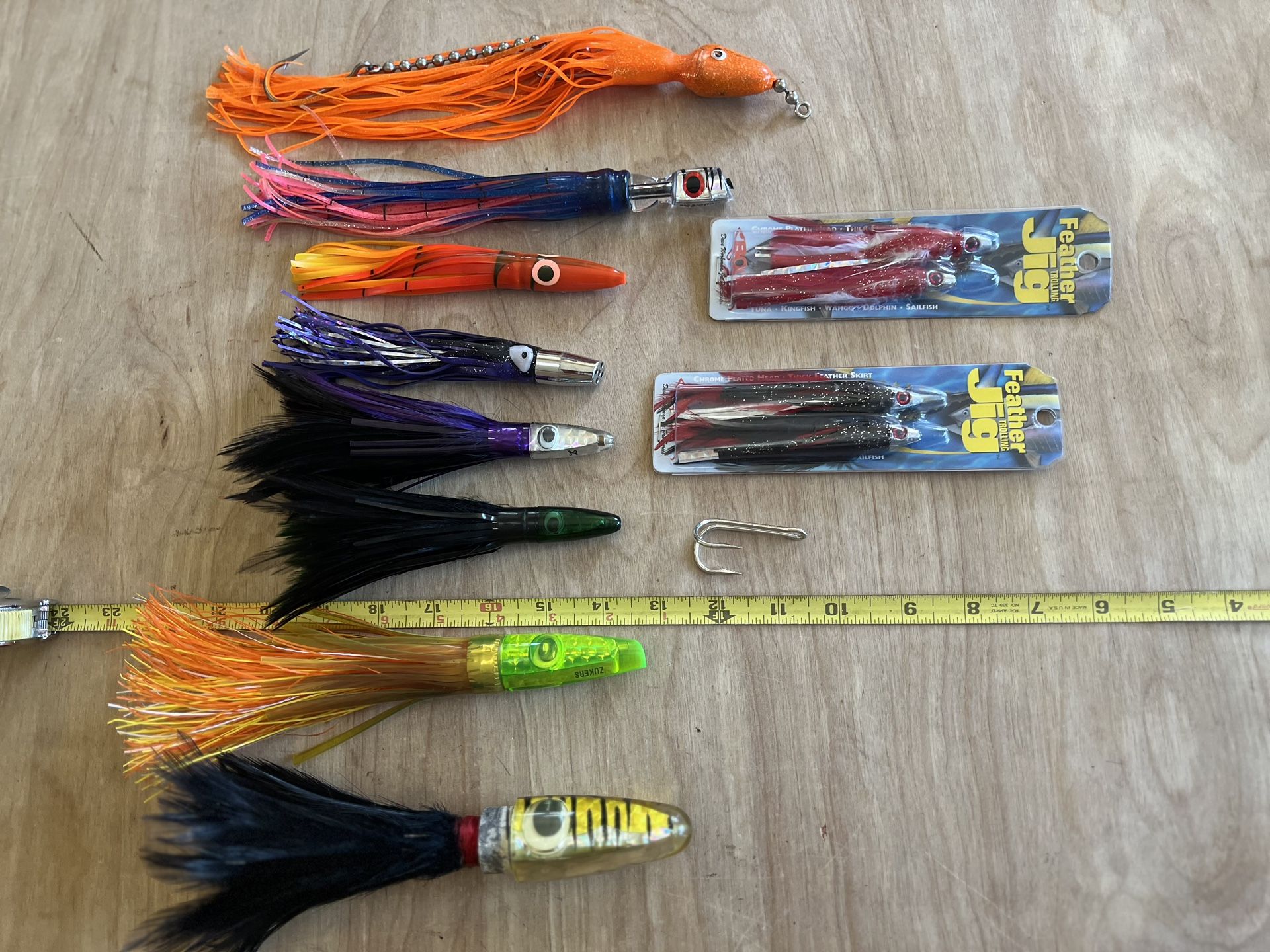 10 Saltwater Trolling Lures, Zukers, Boone, Jet head, 7strand, Tuna,dorado, Yellowtail, Wahoo, Marlin
