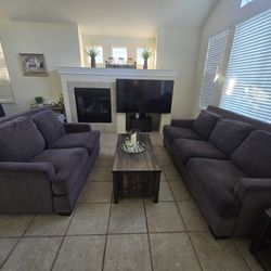 Living Room Set - Gray Sofa And Love Seat With Table