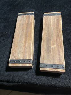 Wall decor Rustic Wood Wall Shelves with Metal Brackets – Set of 2