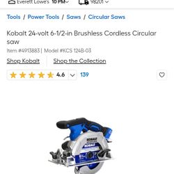 Brand New129.00$ Kobalt 24-volt 6-1/2-in Brushless Cordless Circular saw