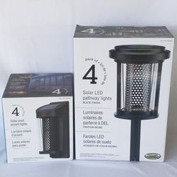 GTX Solar LED Post Accent Lights 4-Pack & GTX Solar LED Pathway Lights 4-Pack Bundle