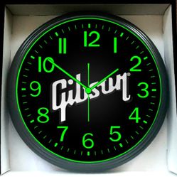 Wall Clock Gibson Les Paul Epiphone Guitar Music Studio Lounge Glow In The Dark Wall Clock New!
