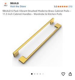9BUILD 6 Pack Vibrant Brushed Moderne Brass Cabinet Pulls - 11.3 Inch Cabinet Handles
