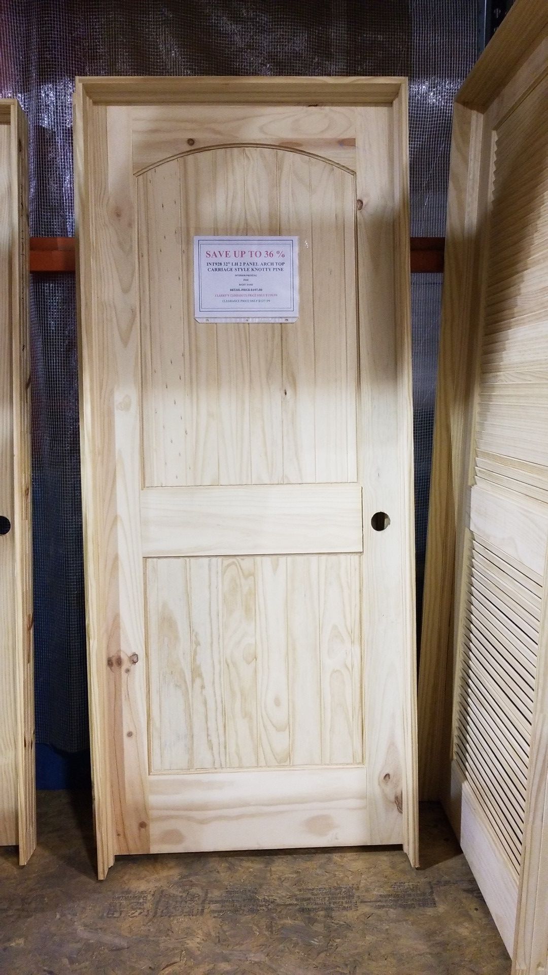 New! Knotty Pine 32" LH 2 Panel Arch Top Door