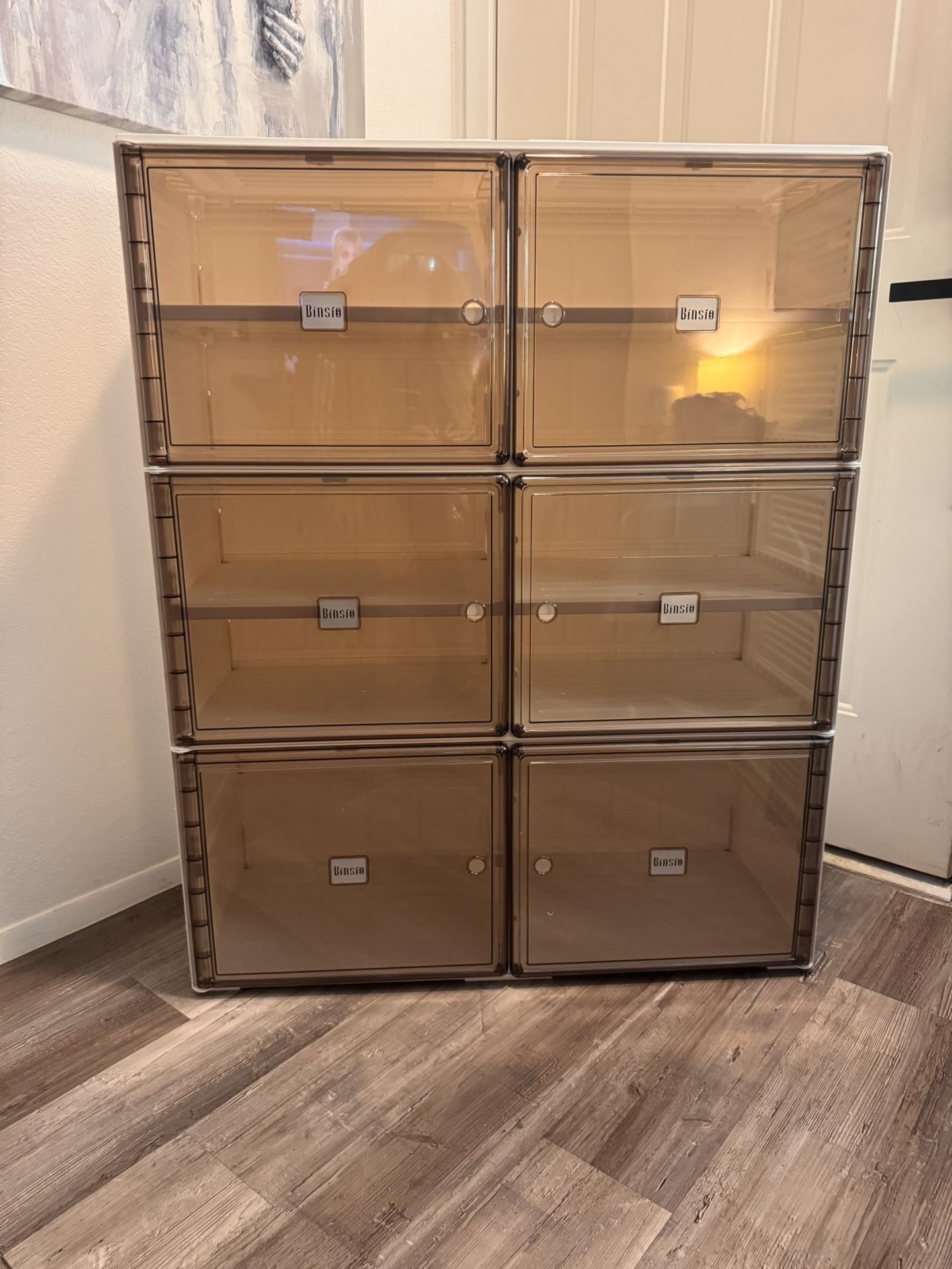 Dripex Shoe Storage Cabinet 5 Layers 20 Pairs Foldable Shoe Boxes Stackable Sneaker Organizer with Magnetic Doors Durable Shoe Rack for Closet Entrywa