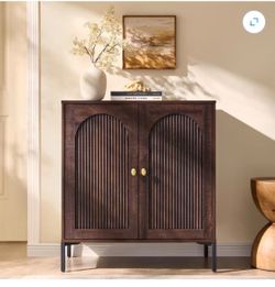 Modern Sideboard Buffet Cabinet, 34 inch Tall Fluted Arched Buffet Cabinet with Storage and Adjustable Shelves, Wooden Modular Coffee Bar Cabinet for 
