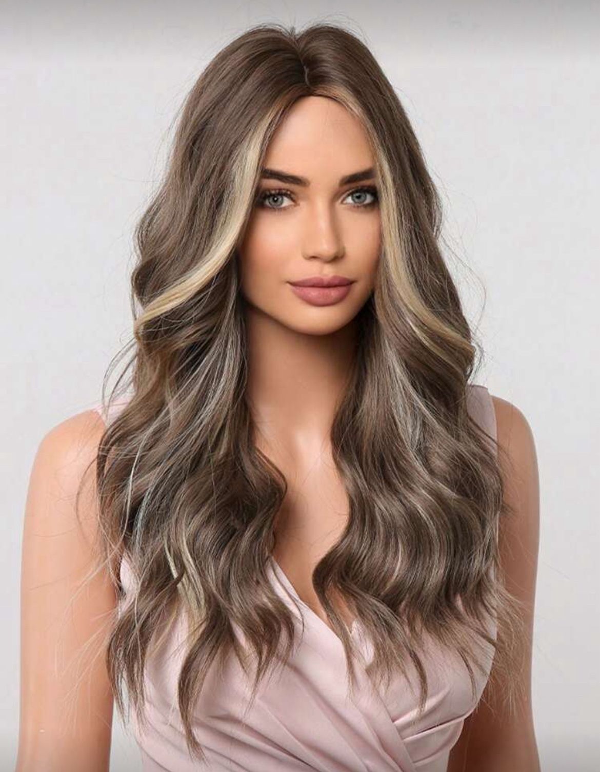 Brown Mixed Blonde Wig Middle Part Long Curly Synthetic 22 Inches 