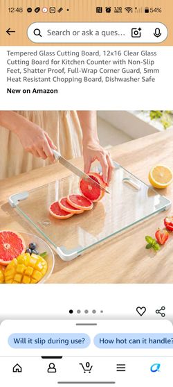 Tempered Glass Cutting Board, 12x16 Clear Glass Cutting Board for Kitchen Counter with Non-Slip Feet