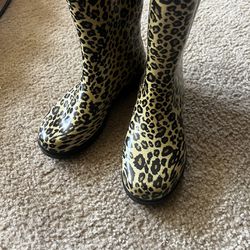 Leopard print rain boots