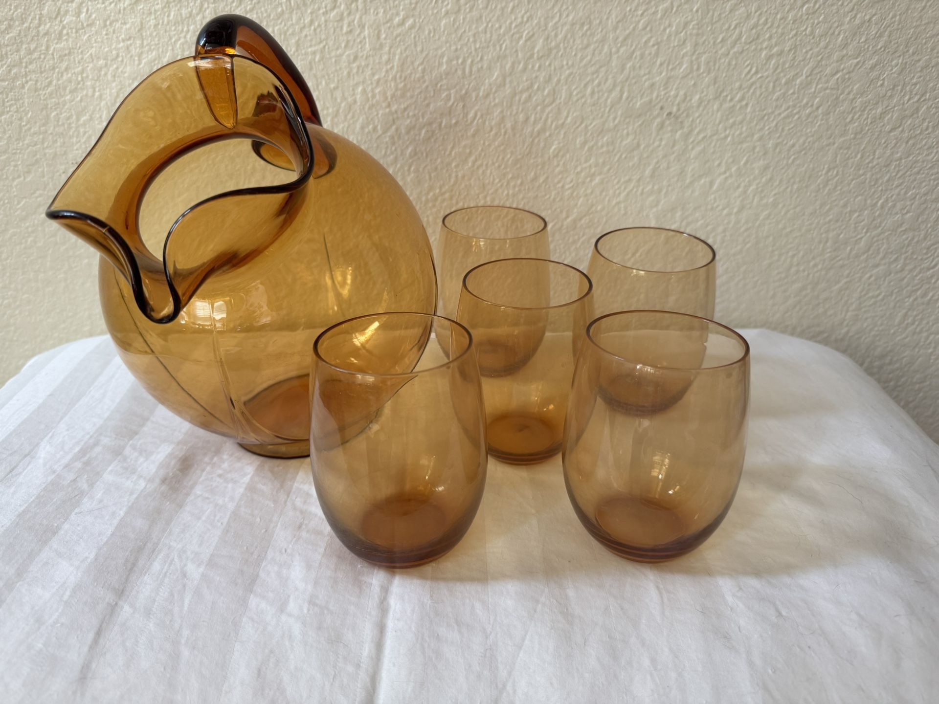 Vintage Ball Tilt Cambridge Pitcher And 5 Glasses