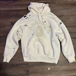 2024 BAPE FW Model DESTROYED COLLEGE RELAXED FIT LAYERED PULLOVER HOODIE 