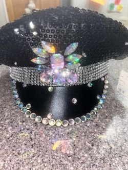 Light Up RAVE Captain Style Luxury Women Rhinestone  Hat