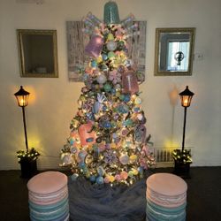 Candyland Christmas Ornaments And Giant Macaron Stools 