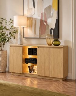 Light Oak Sideboard with LED Interior Shelves